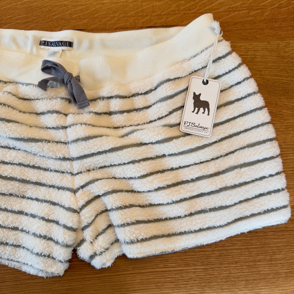 NEW PJ Salvage Women's Striped Fleece Shorts - White and Gray XL